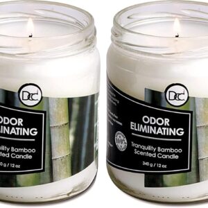 Bamboo Two Pack Odor Eliminating Highly Fragranced Candles – Eliminates 95% of Pet, Smoke, Food, and Other Smells Quickly – Up to 80 Hour Burn time – 12 Ounce Premium Soy Blend