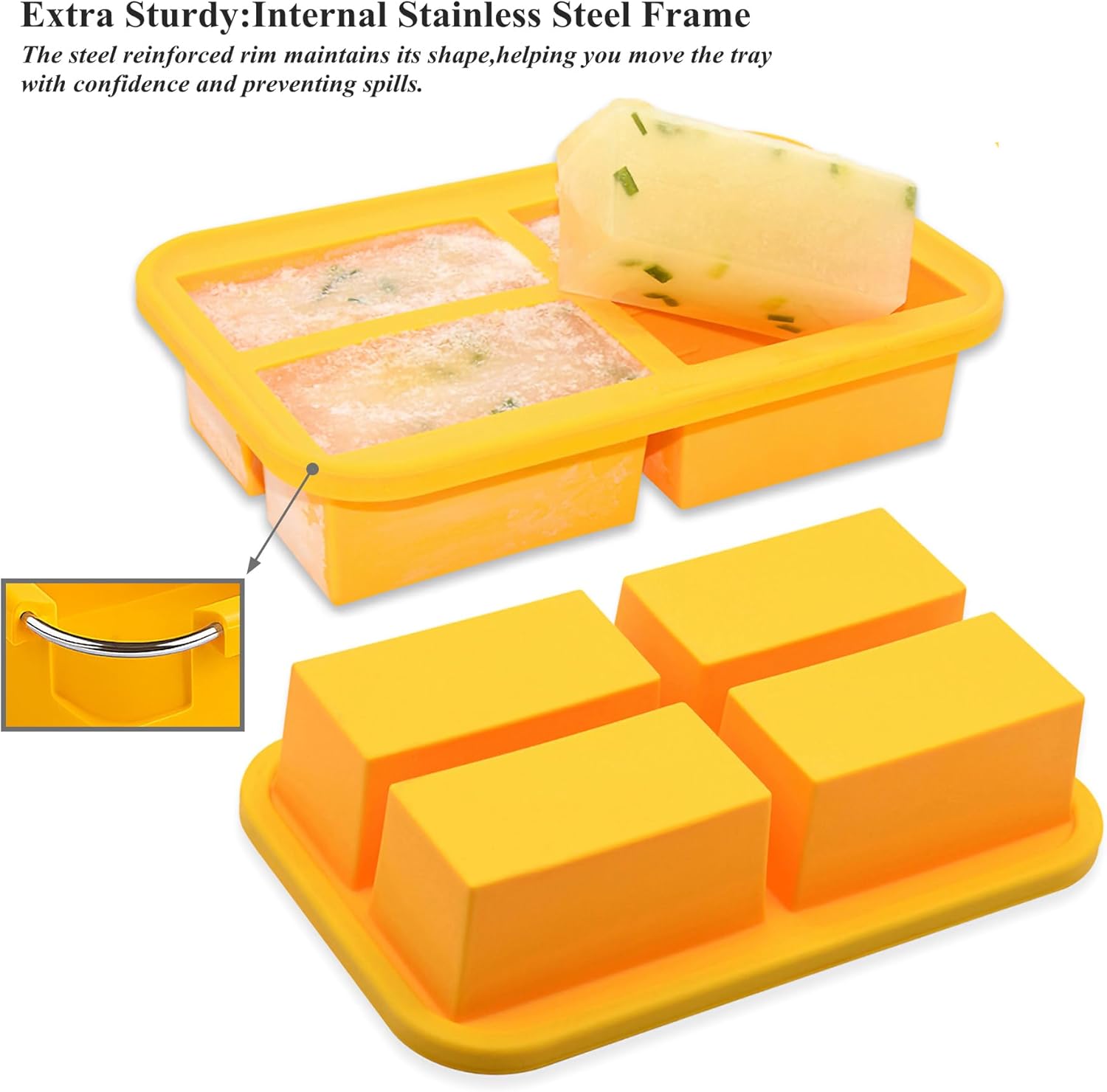 Bangp 1-Cup Silicone Freezer Trays with Lid,2 Pack,Easy-Release Silicone Freezing Tray for Soup Ice Cubes,Soup Freezer Molds,Freeze & Store Broth,Sauce,Leftovers - Makes 8 Perfect 1 Cup Portions - Image 4