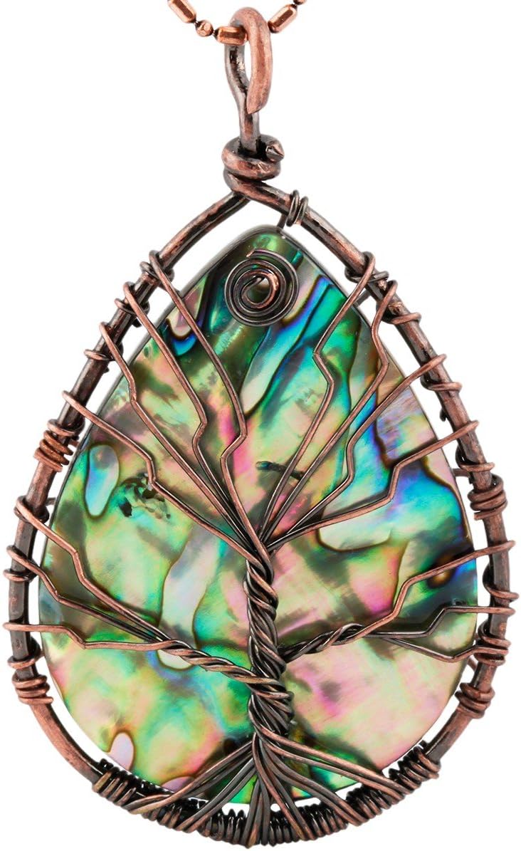 SUNYIK Teardrop Rainbow Abalone Shell Stone Pendant Necklace - Image 2