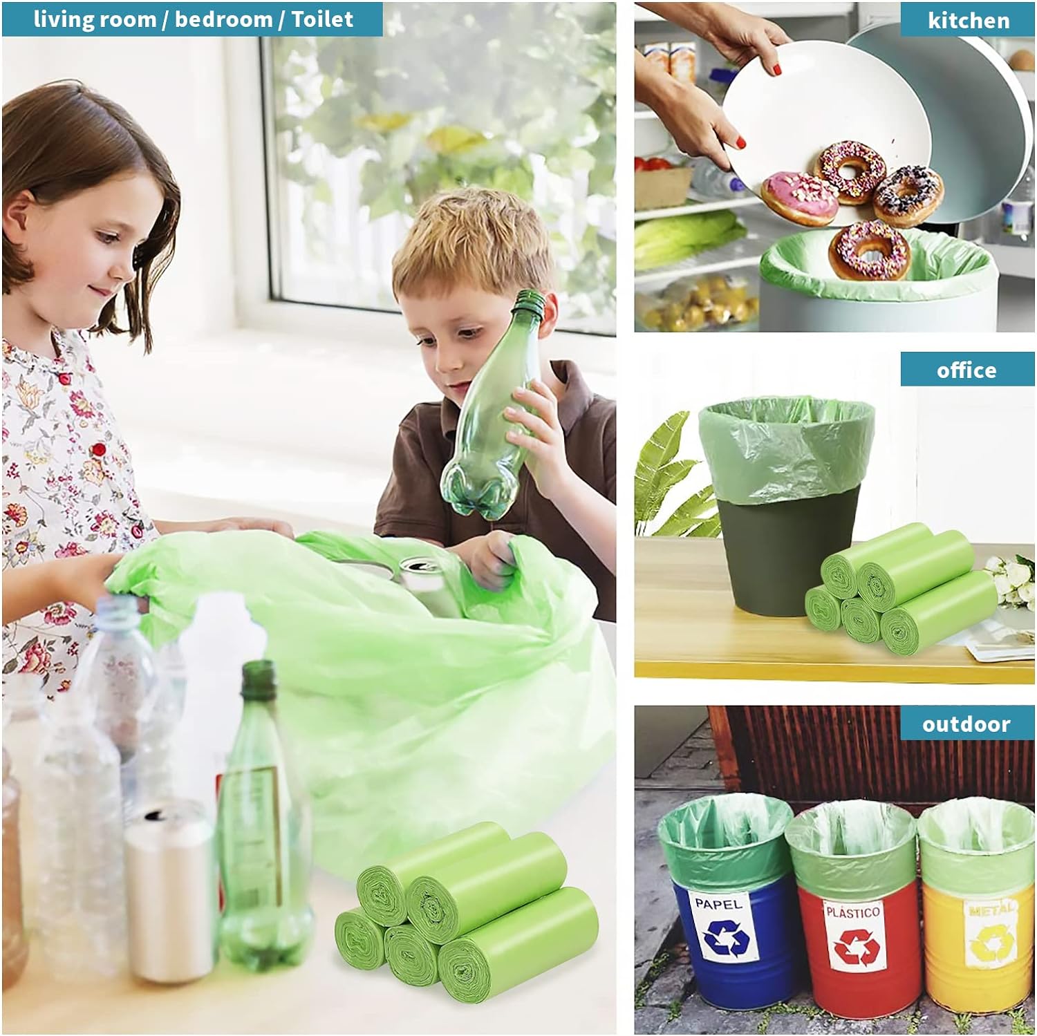 Biodegradable Trash Bags - 13 Gallon Durable Garbage Bag, Pack of 60, Perfect for Tall Trash Cans Green Thicken Recycling Bin Bags for Kitchen, Bathroom, Camping, Office, Car - Image 3