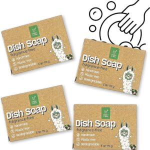 Natural Dish Soap Bars – 4-Pack, Coconut Oil-Based, Fragrance-Free, Biodegradable Kitchen Soap | Eco-Friendly, Non-Toxic, Handmade Solid Dishwashing & Dishwasher Cleaner