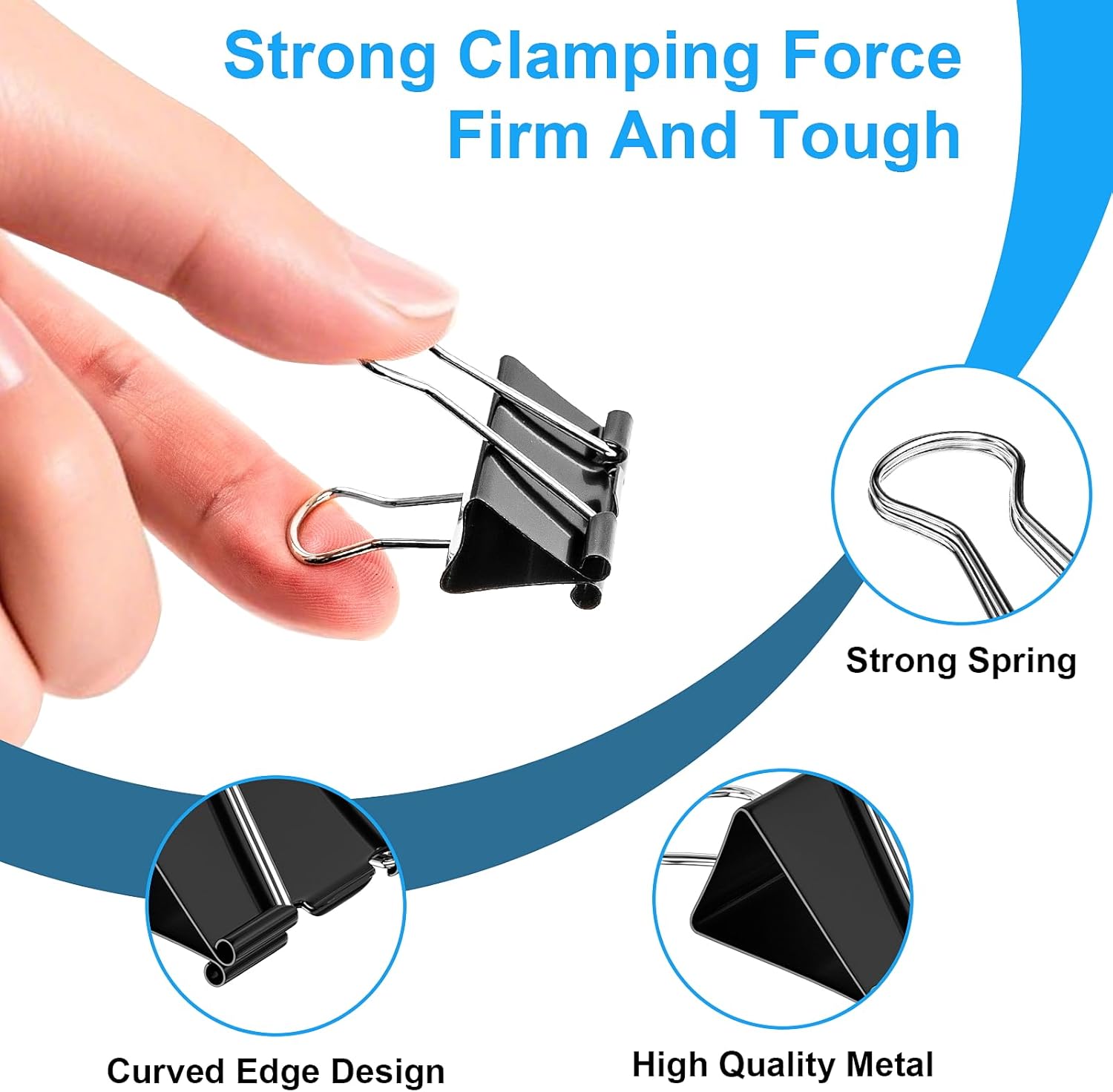 200 Count Binder Clips Assorted Sizes, 4 Sizes Large, Medium, Small, Mini, Metal Paper Clamps, Bulk Black Clips Office Supplies (1 1/4", 1", 3/4", 1/2 Inch) KKEETUR - Image 4