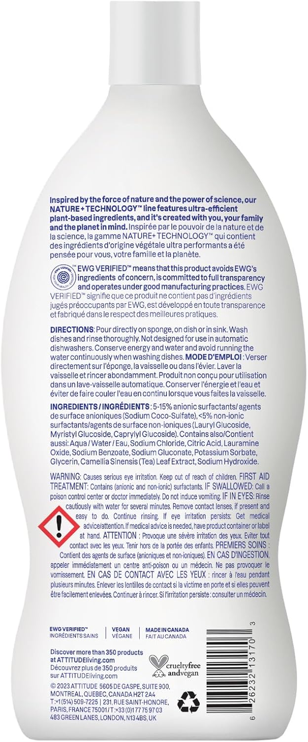 ATTITUDE Dish Soap, EWG Verified, Plant-Based & Vegan Dishwashing Liquid, Naturally Derived, Unscented, 23.7 Fl Oz (Pack of 9) - Image 7