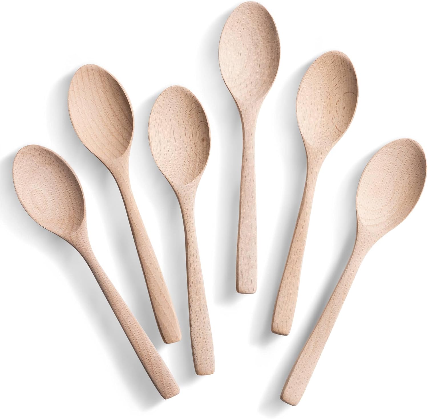 7.3inch Small Wooden Spoons, 6PCS Uncoated Beech Plain Small Wooden Spoons Set, Table Spoons for Present Honey, Serving, Eating, Soup, Chocolate, Coffee, Tea - Image 2