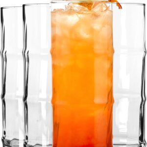 Libbey Tiki Bamboo Highball Drinking Glasses,Iconic 16 Oz Tall Cocktail Glasses Set of 4,Modern Highball Cocktail Glasses