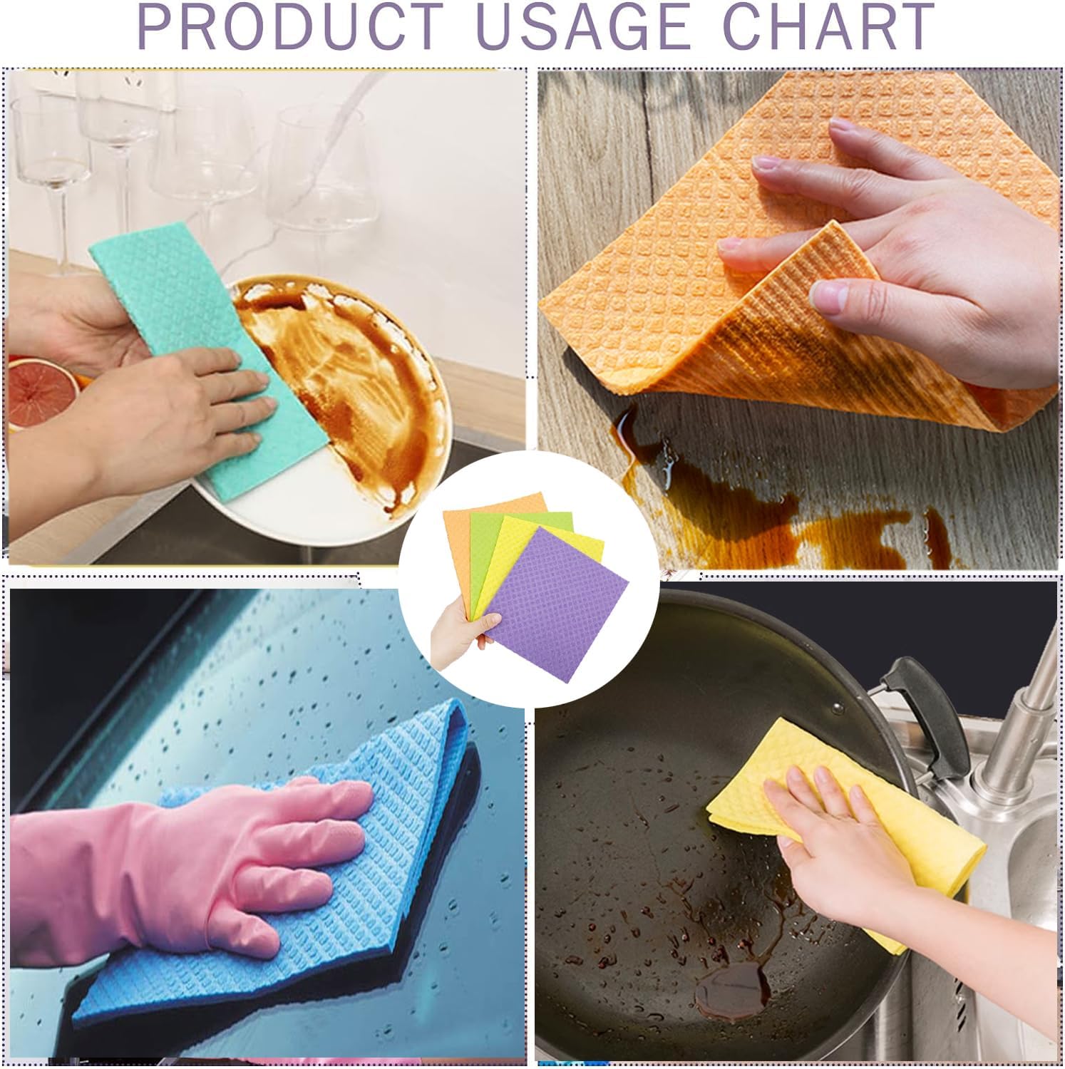 Swedish Dishcloths for Kitchen Assorted 10 Pack Reusable Compostable Kitchen Cloth Made in Germany Cellulose Sponge Swedish Dish Cloths for Washing Dishes Reusable Paper Towels Washable - Image 4