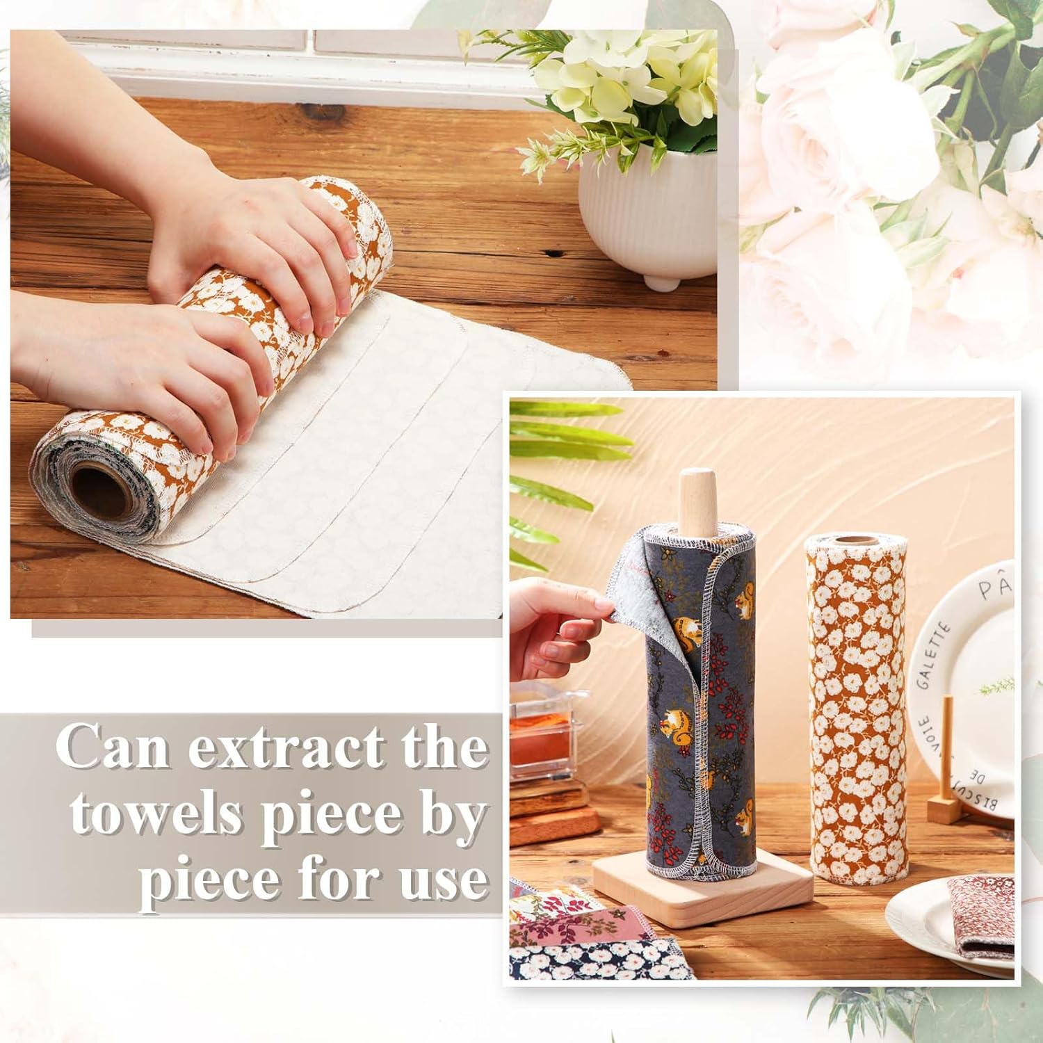 Redbaker 50 Pcs Reusable Paper Towels Paperless Reusable Cotton Cloths Toilet Absorbent Washable Paper Towels with Roll Kitchen Dishcloth for Kitchen Paperless Dishcloths(Classic) - Image 4