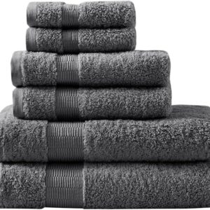 Madison Park Signature Luce 100% Egyptian Cotton Luxurious Bath Towel Set, Silky Soft, Highly Absorbent, Premium Spa Quality, Multi-Sizes, Charcoal, 6 Piece