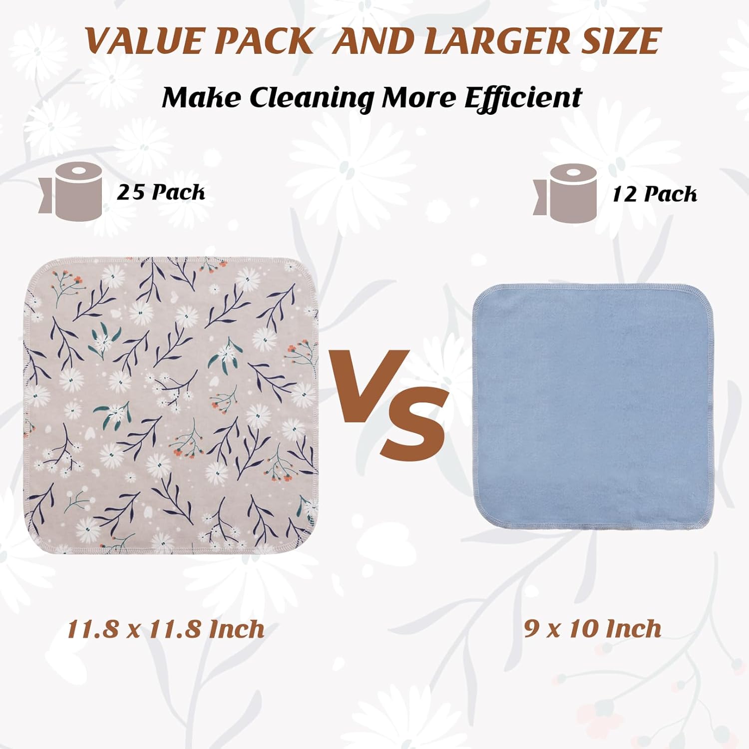 Paper Towels Washable Roll: 25Pack Cotton Cloth Paper Towels 11.8x11.8In Absorbent Soft Flannel Paperless Towels Alternative for Kitchen Reusable Napkins Zero Waste (Flower, Large) - Image 2