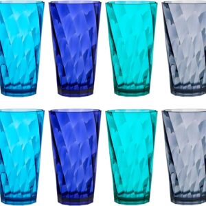 US Acrylic Optix Plastic Reusable Drinking Glasses (Set of 8) 20oz Water Cups in Coastal Colors | BPA-Free Tumblers, Made in USA | Top-Rack Dishwasher Safe
