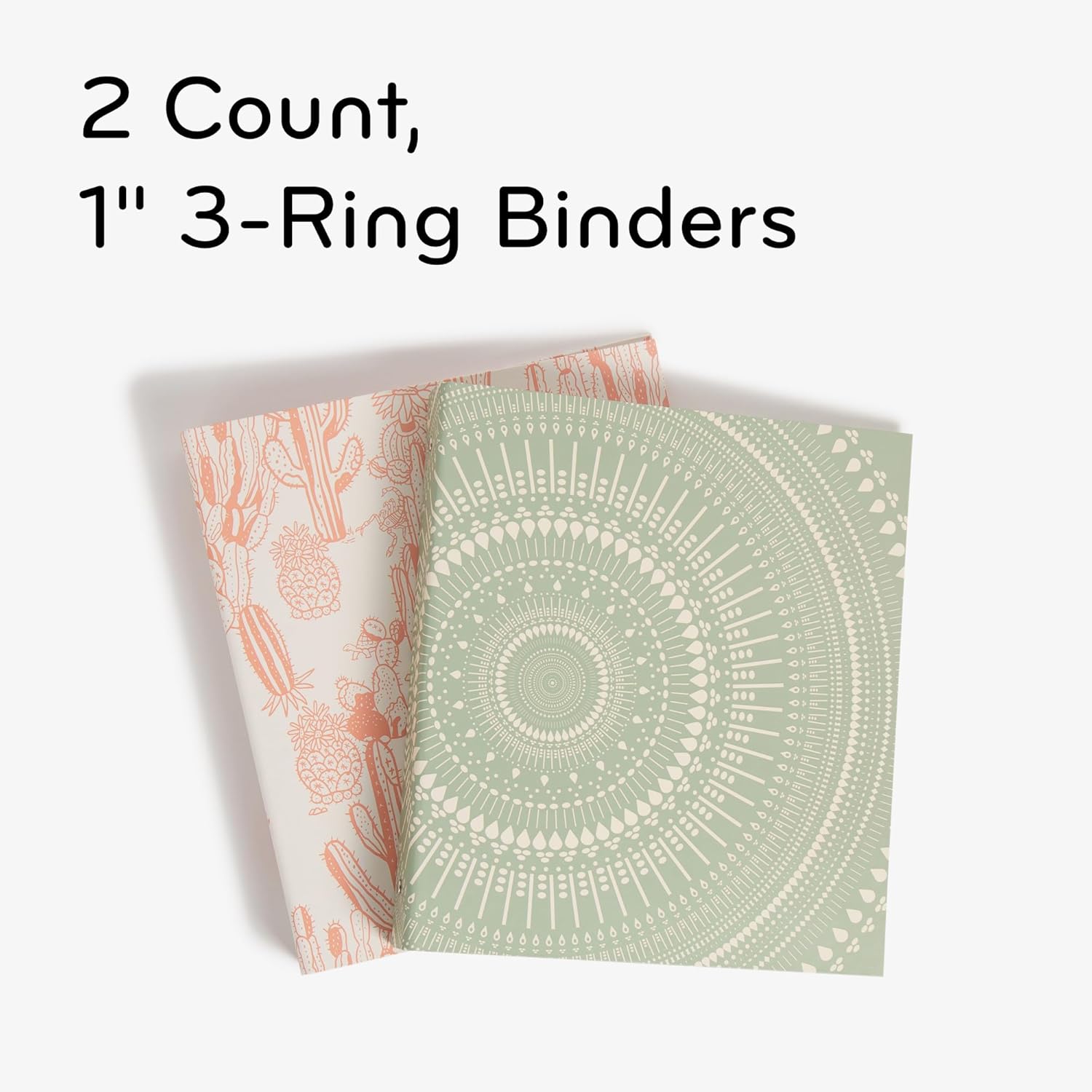U Brands Eco-Conscious 1" Binders, Set of 2, Pink and Sage Green Boho Chic Prints, Silver Metal O-Rings - Image 3