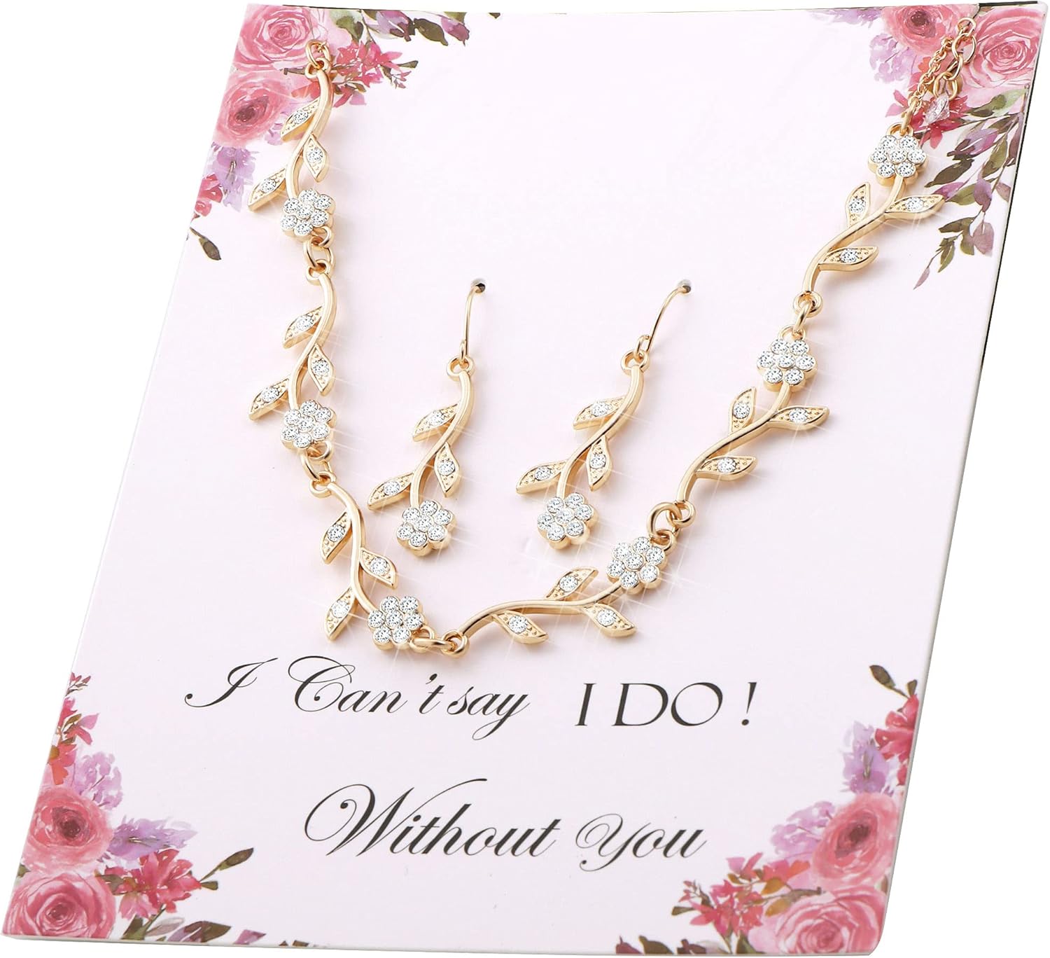 Bridesmaid Gift Jewelry Sets of 1 4 6 7 8 for Wedding,Pave Crystal Simulated Diamond Leaf Flower Jewelry Set for Bridesmaid - Image 2