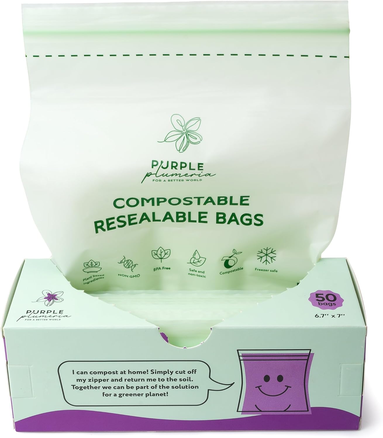 100% Compostable Resealable Food Storage Bags – Biobased, Leak-Proof, Freezer-Safe – Extra Strong & Durable – Available in Gallon, Snack & Sandwich Sizes (Quart) - Image 2