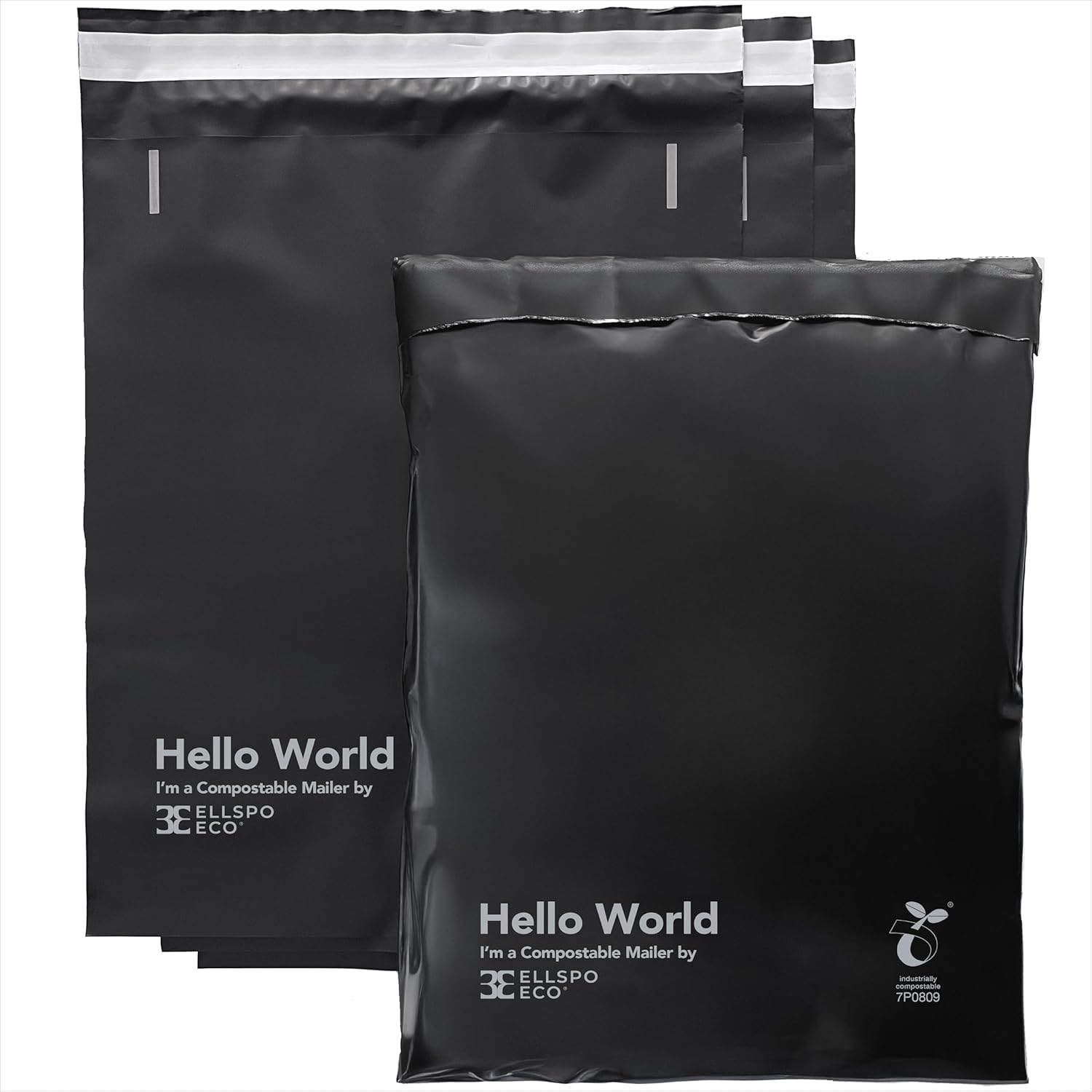 Eco Mailers by Ellspo Eco | 10x13 inch Certified Compostable Poly Shipping Bags, Pack of 50, Modern Matte Black Color, Sustainable Packaging Supplies - Image 2