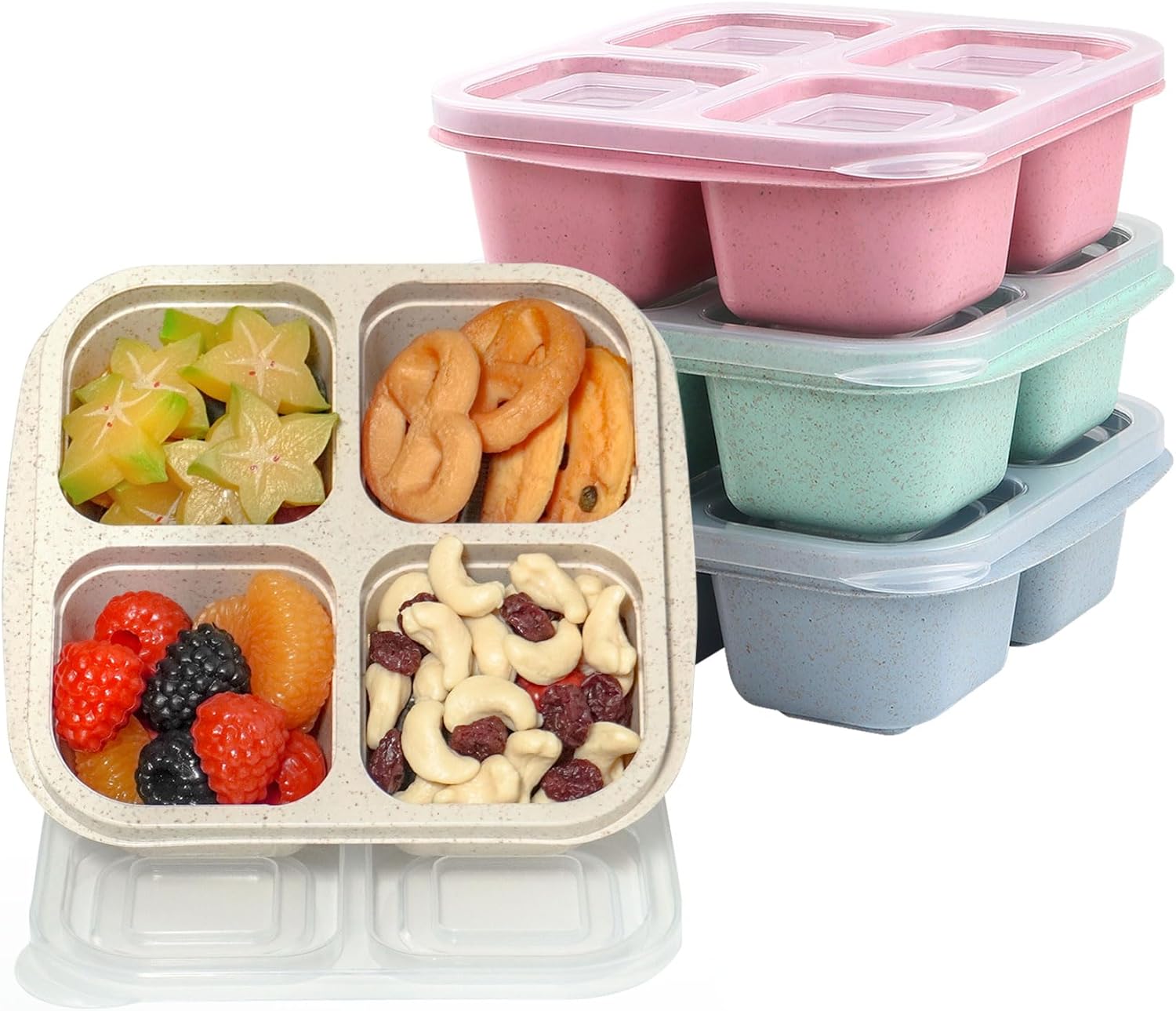 4 Pack Snack Containers, Divided Bento Snack Box, 4 Compartments Reusable Meal Prep Lunch Containers for Kids Adults, Food Storage Containers for School Work Travel - Image 2