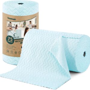 Microfiber Cleaning Cloths Roll, 75 Pack Tear Away Microfiber Towels Roll, 12″ x 12″ Lint Free Rags, Reusable Cleaning Cloths, Washable, Scratch Free,Ultra Absorbent Dish Rags(Blue Ripple)
