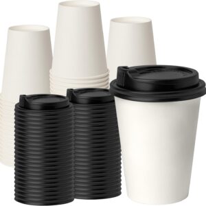 RACETOP [100 pack] Disposable Coffee Cups with Lids 12 oz, Hot Paper Cups with Lids, To Go Cup with Lid