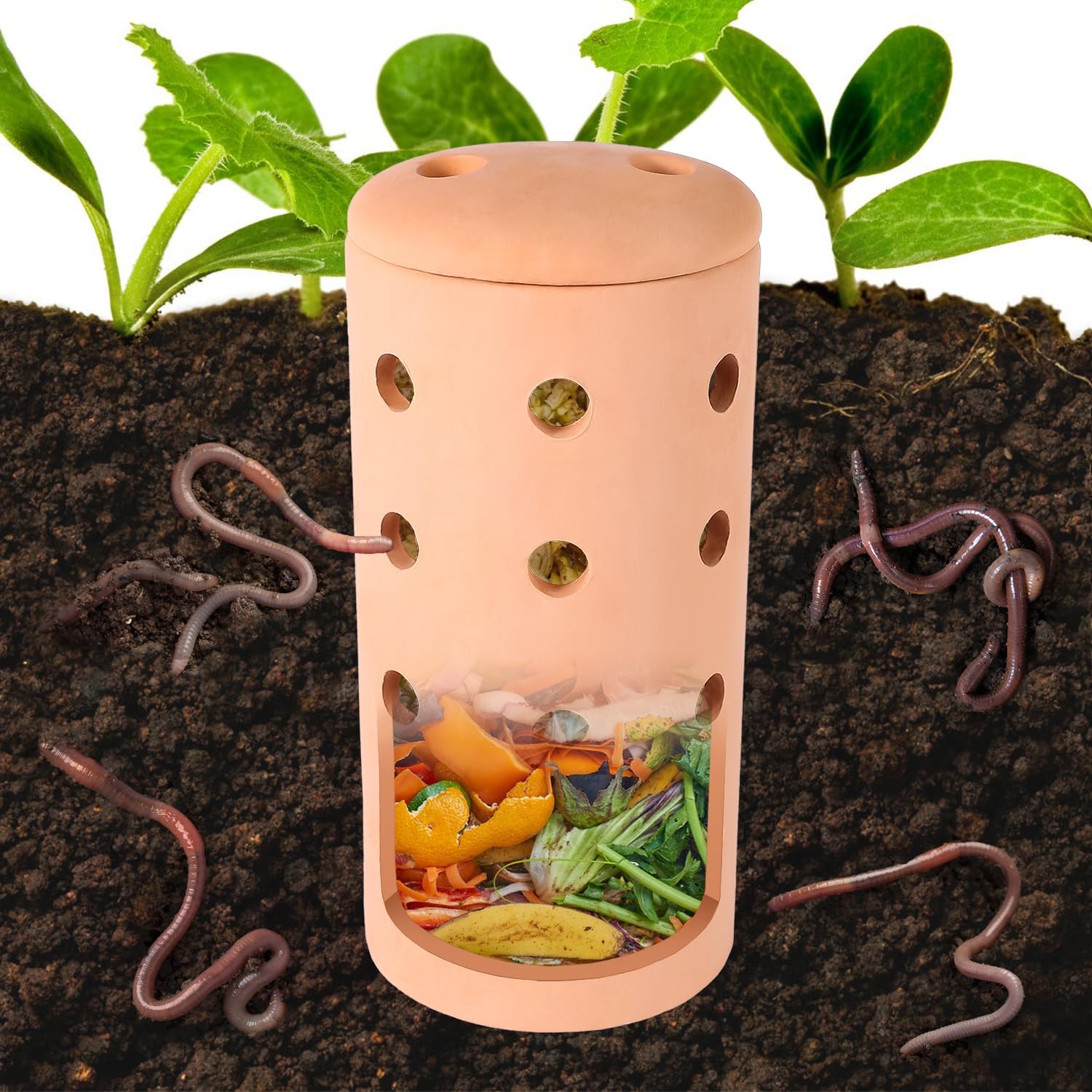 Underground Worm Farm Clay 10Inch Garden Composting bin Ceramics Outdoor Gardening from Kitchen Food Waste with Holes Systems Sustainable Worm Composter for Raised Garden Beds at Home - Image 2