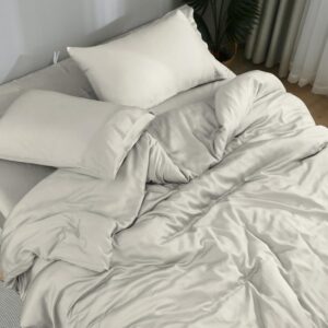 DOZ Sheet Set, 100% Viscose derived from Bamboo, Organically Grown, Buttery Soft, Cooling Sheets, High GSM, Deep Pockets – 3 Piece – 2 Pillowcases 1 Fitted Sheet (Fog, Queen)