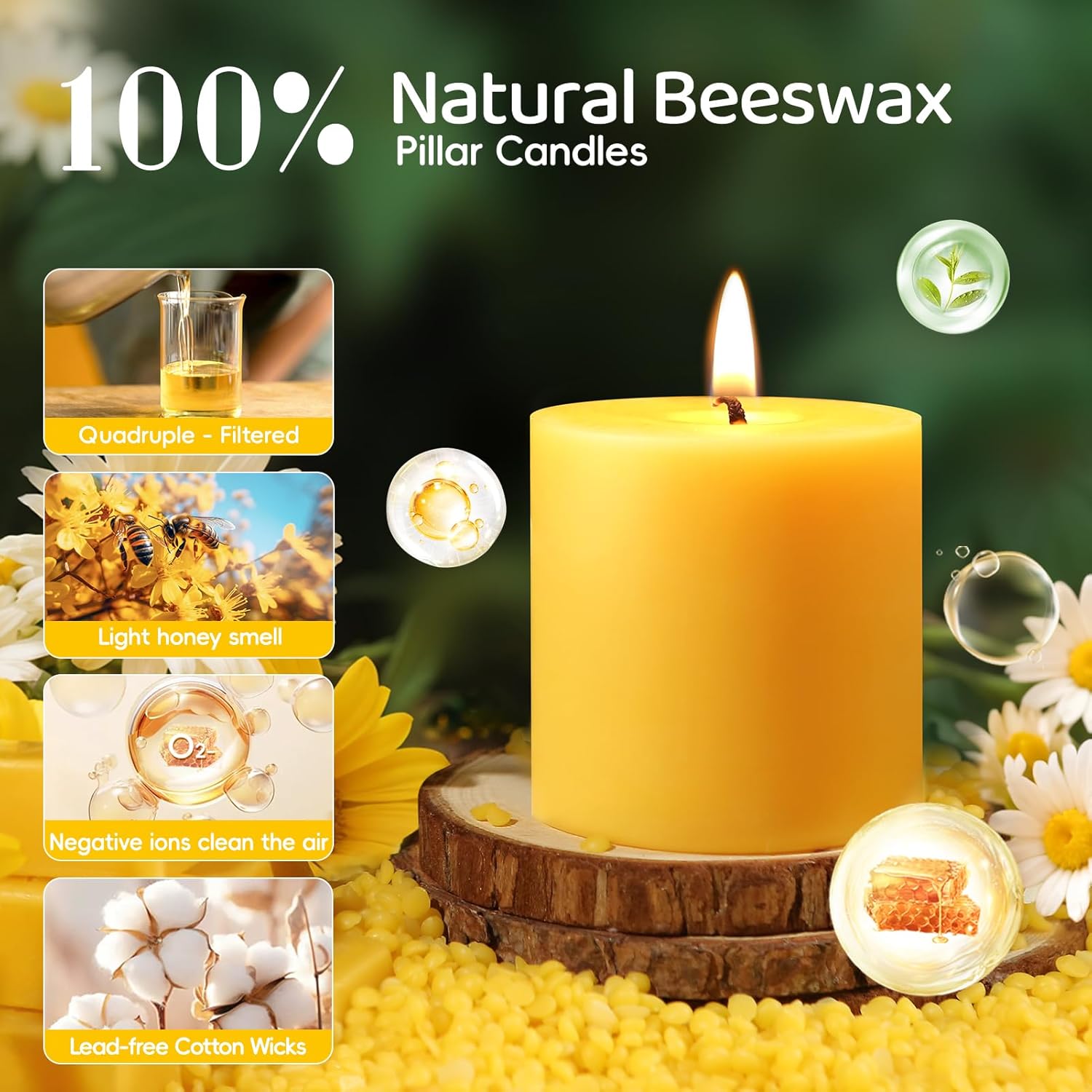 4 Pack Natural Beeswax Pillar Candles,2x2in 100% Pure Beeswax Candles-80 Hours Long Burning,Unscented Bees Wax Candles for Home,Prayer,Emergency,Dripless Smokeless Organic Pillar Candles Bluk - Image 2