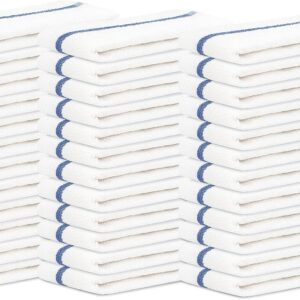 Bar Mops Blue Stipe Pack of 36 Kitchen Towels 16×19 Multi-Purpose for Home, Restaurant and Cleaning White Absorbent Washcloth Dishcloths Sets, Reusable Dish, Cloths Rags