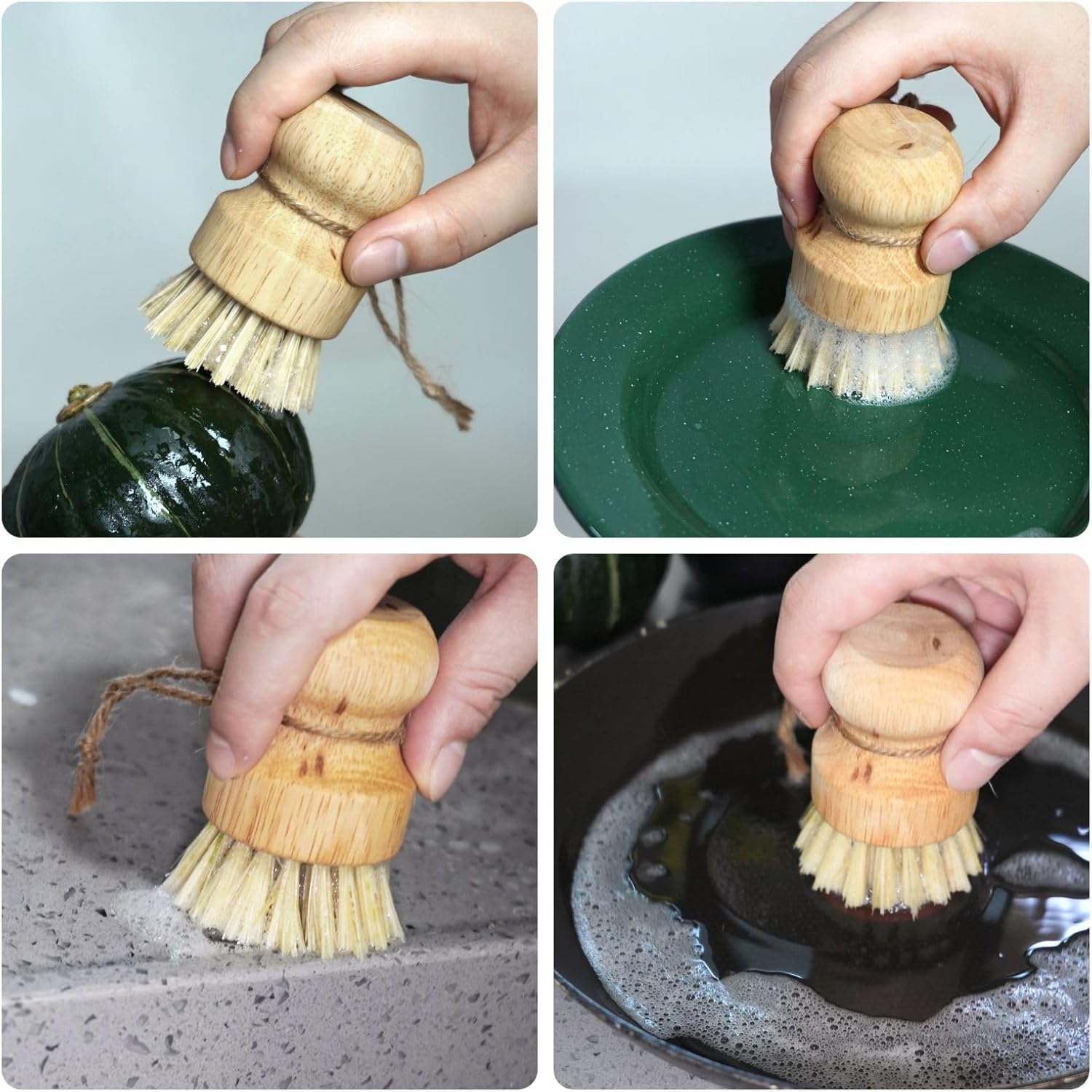 Bamboo Scrub Dish Brushes for Kitchen-Delicate Natural Washing Brush, Used to Clean Iron POTS, Plates and Some Vegetables and Fruit Surfaces, Comfortable Hand Feel (Pack of 3) - Image 5