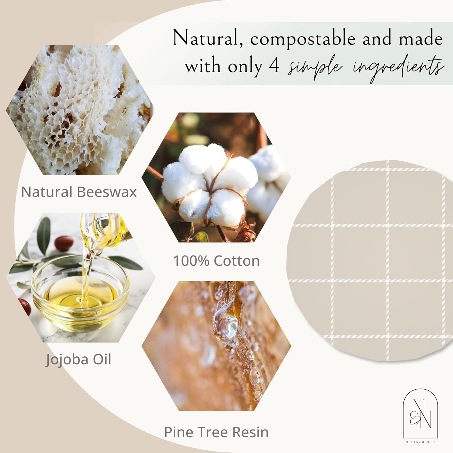 Nectar & Nest Reusable Bowl Covers for Bread Proofing (2 Lg) - Beeswax Bowl Covers Reusable, 100% Organic Cotton, Elastic Cover for Sourdough, Dough Proofing and Food Storage, Compostable - Image 4