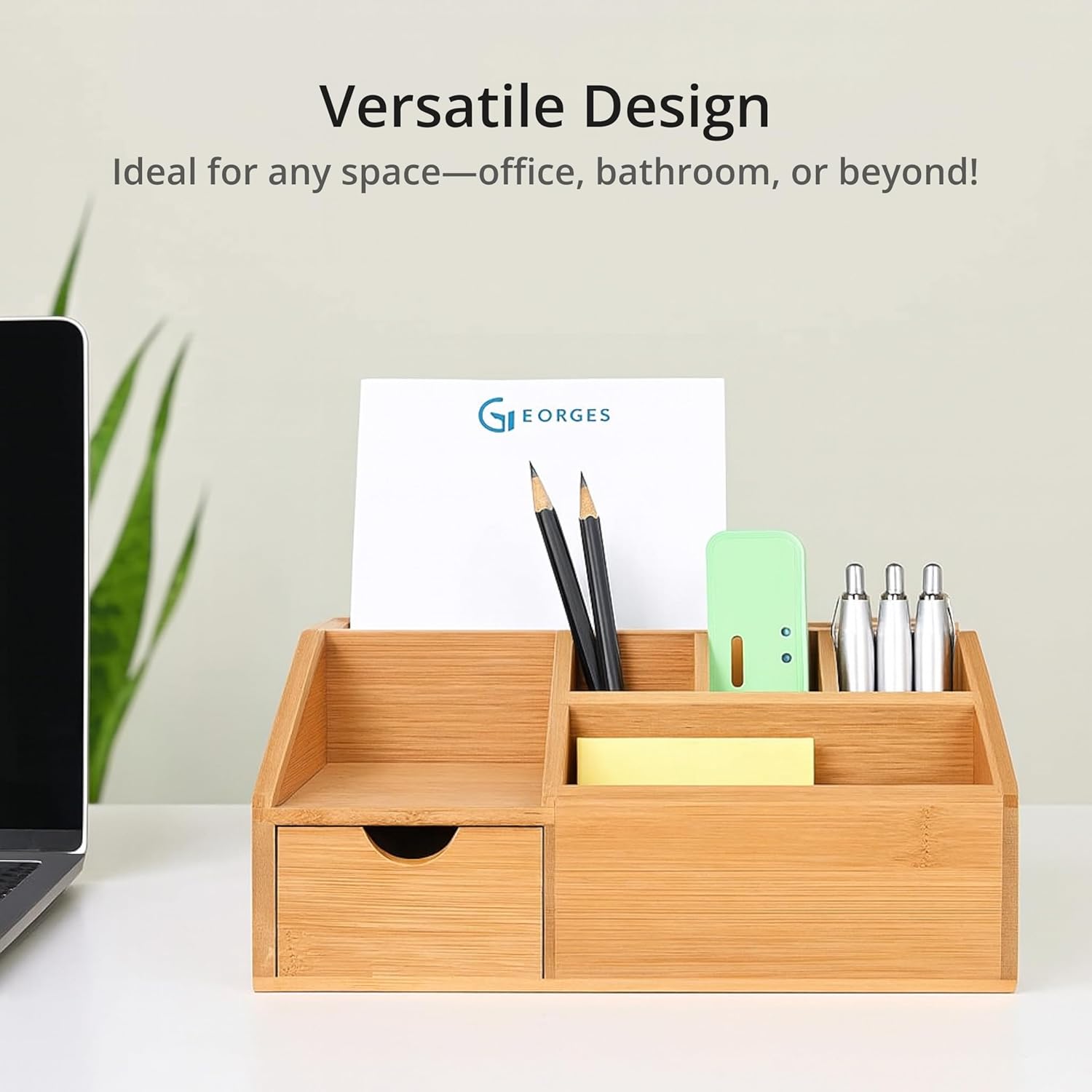 FLYGRUBS Thingles Bamboo Desk Organizer, Wood Pen Holder with Drawer, Storage Box, Pencil Box, Desk Tray for Office, Home Office - Wood Desk Organizer - Image 5