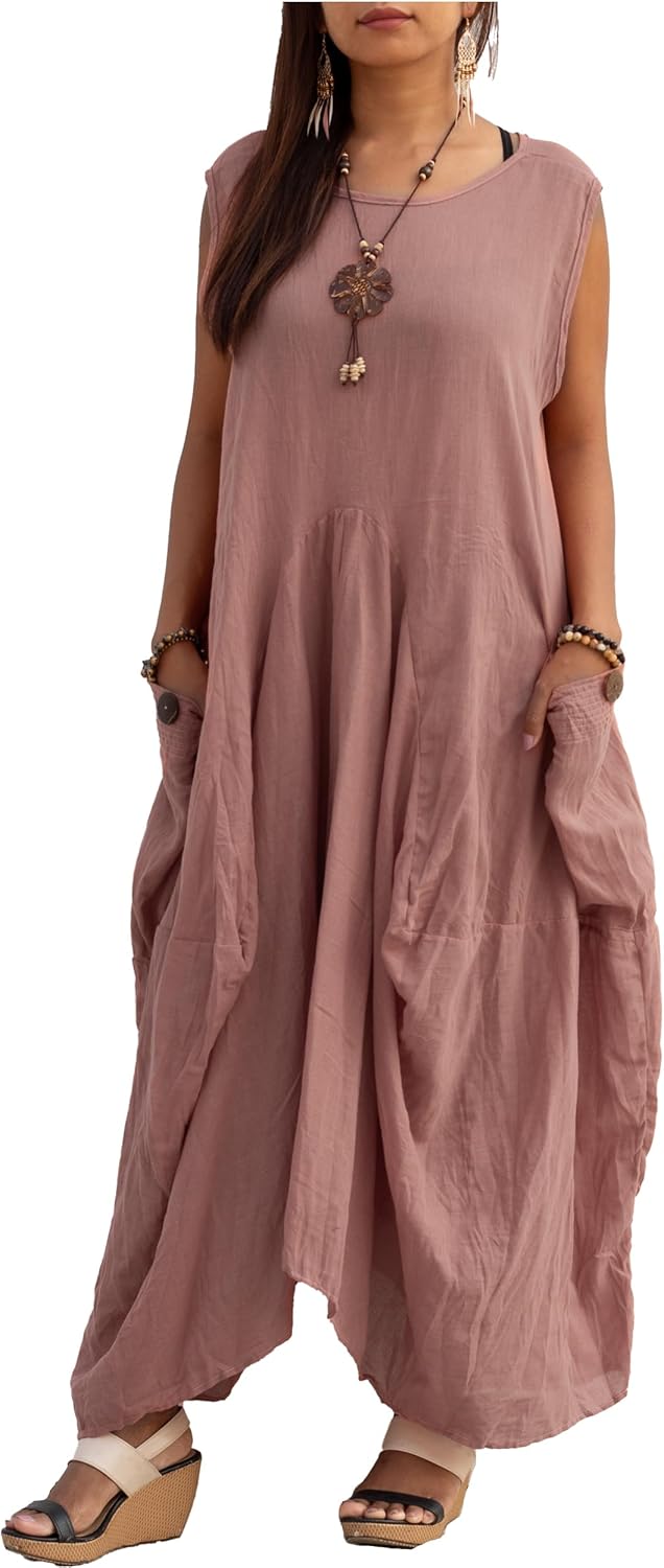 Women's Boho Cotton Sleeveless Dress Casual Loose Fit Maxi Dress with Big Pockets Fair Trade Light Summer Sundress - Image 2