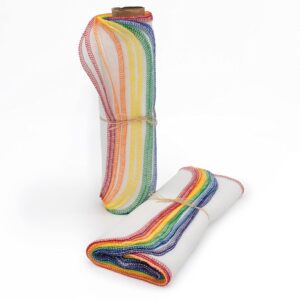 Rainbow Colored Paperless Towels – One Dozen Eco Friendly Birdseye Cotton Sustainable Reusable Paper Towels, zero waste kitchen products Made in the USA (Bright White)