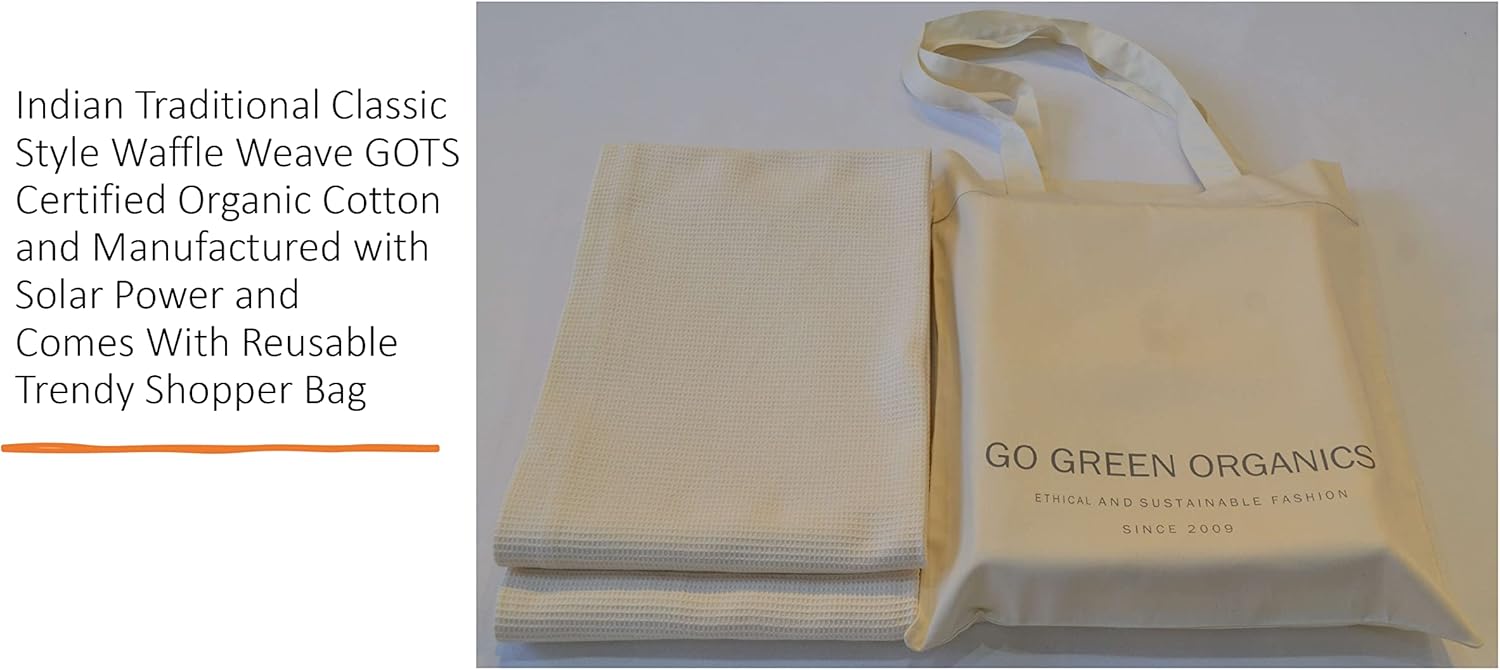 Waffle Bath Towel Pack of 2, 30.5x58 INCHES, 100% Natural Organic Cotton, GOTS Certified (Ivory) Super ABSORBANT & Quick Dry, NO SOFTENERS, Environment Friendly - Image 5