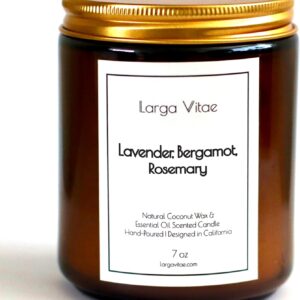 All-Natural Lavender, Bergamot, Rosemary Aromatherapy Essential Oil Candle, Safe for People and Pets, Made with Pure Sustainable Organic Vegan Coconut Wax, Allergy Friendly, Non Toxic, Zero Waste