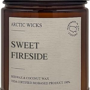 Sweet Fireside Candles | Arctic Wicks 9oz Coconut & Beeswax Candles | Amber Sweet Scented Fireside Candles for Fall, Winter, Holidays, Gifts, Non-Toxic, Sustainable | USDA Certified 100% Biobased