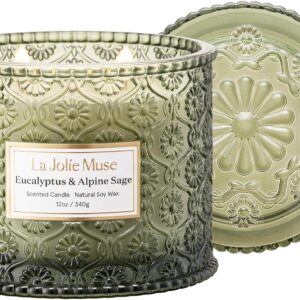 LA JOLIE MUSE Eucalyptus & Alpine Sage Candle – Eucalyptus, Sage, Lavender | 12 oz Large 2-Wick Soy Wax Candle | 60 Hours Clean Burn | Aromatherapy Candle | Gift-Ready for Hosts & Gatherings
