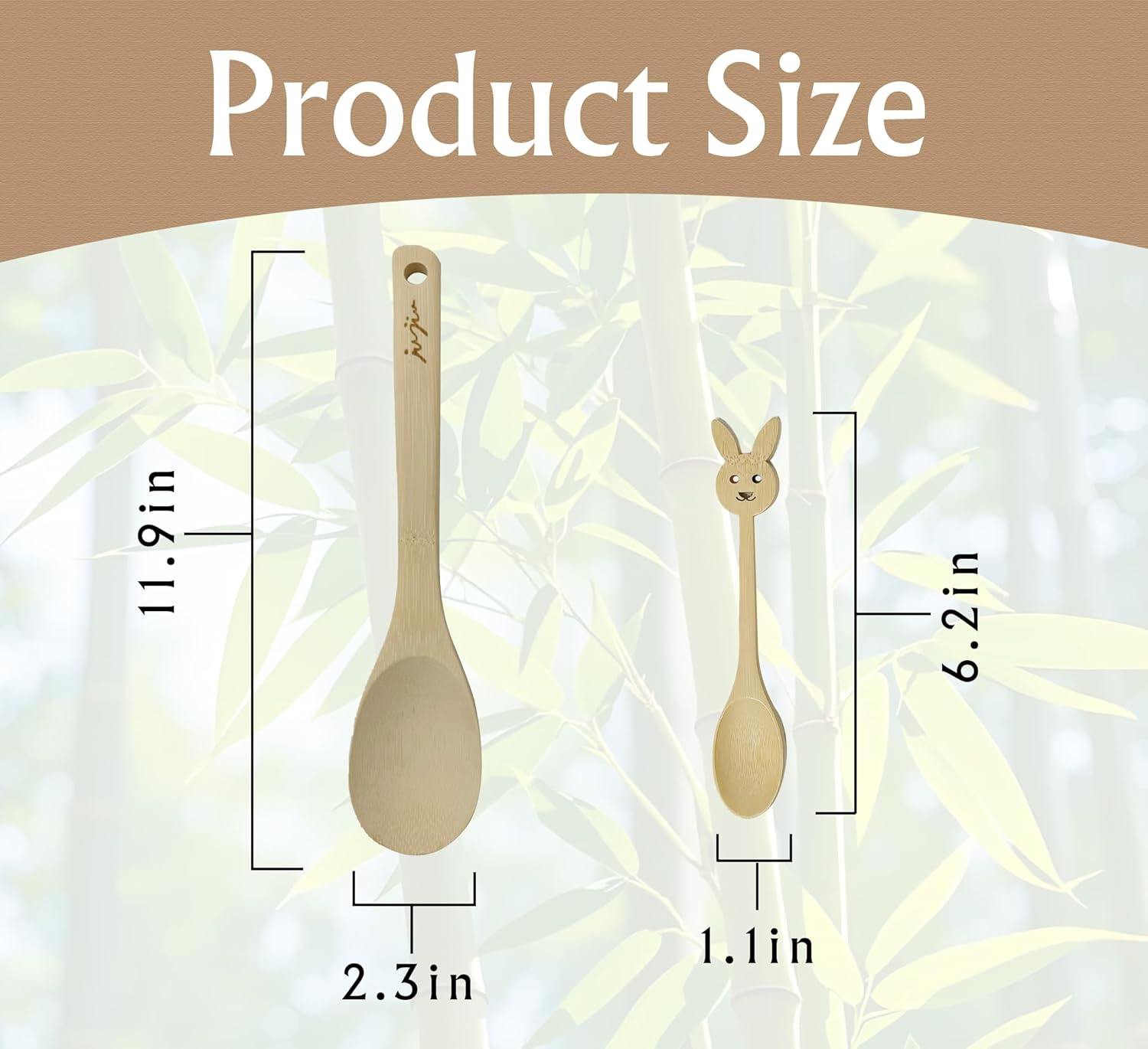 14-Piece Bamboo Wooden Kitchen Utensil Set - 6 Non-Scratch Heat-Resistant Cooking Tools with Storage Holes + 8 Small Spoons for Coffee, Tea, Eco-Friendly Sustainable Kitchen Gift Set - Image 6