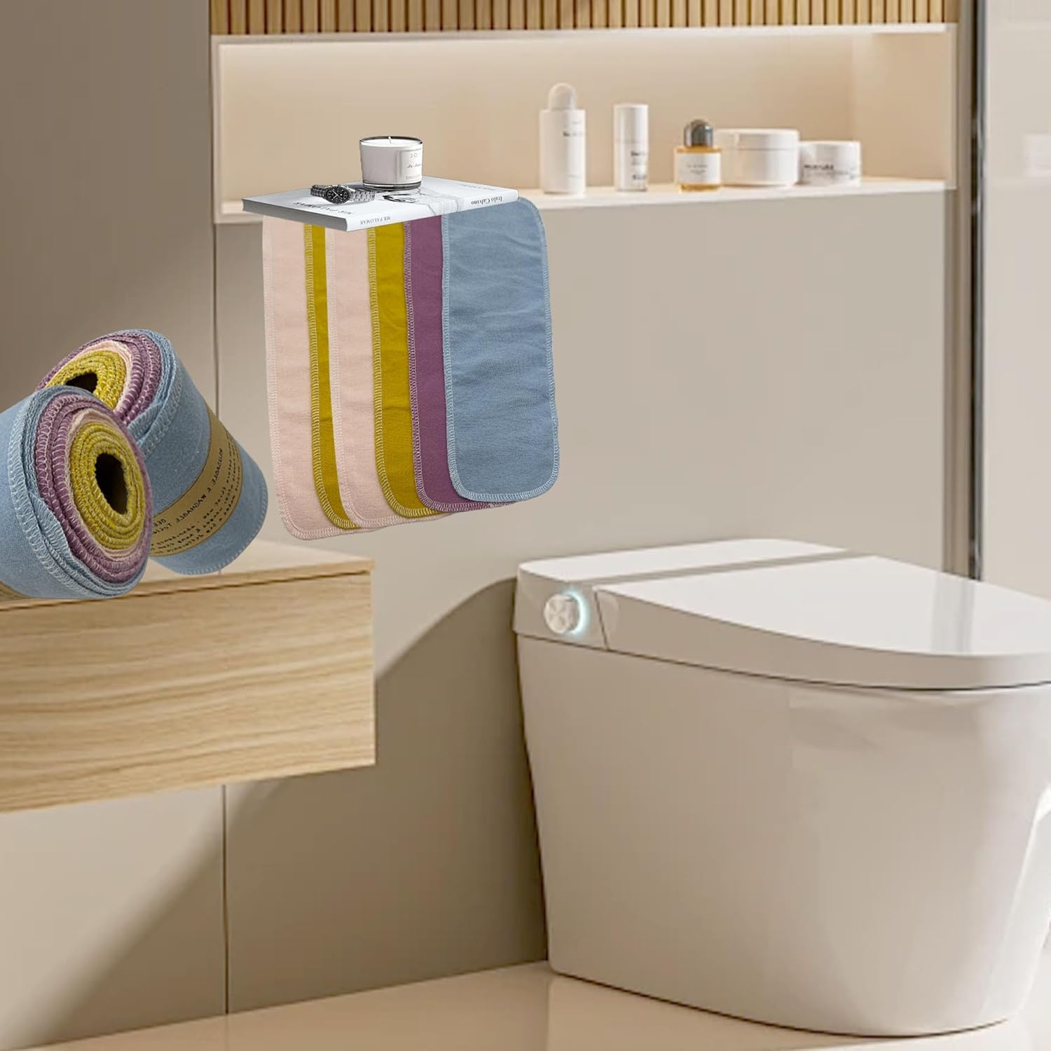 Reusable Toilet Paper Towels 24 Count Roll,Washable Absorbent No Tear Bidet Towels Cotton Cloth,Zero Waste Cleaning Supplies for Bathroom (Solid 4 Colors B) - Image 7