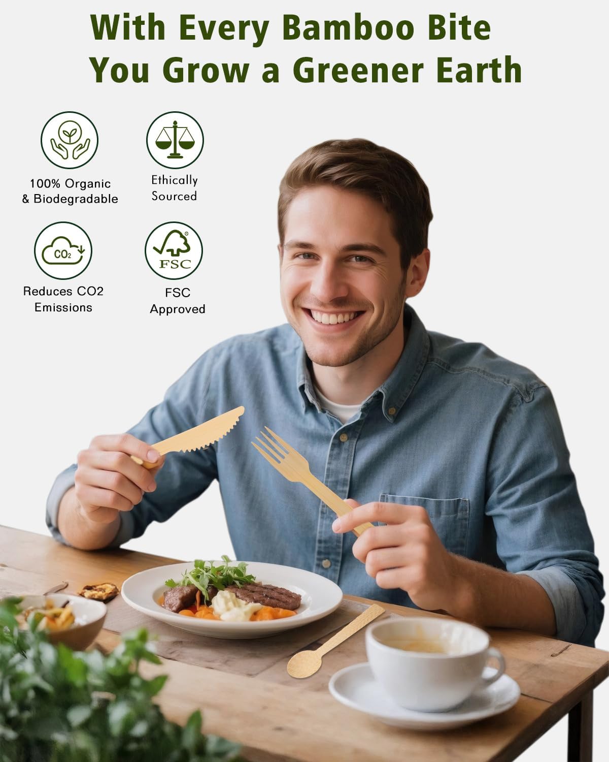 Bamboo Compostable Cutlery Set 50 Pack - Biodegradable Utensils with Forks, Knives, Spoons & Napkins - Eco Friendly Disposable for Wedding, Party & Camping - Image 7