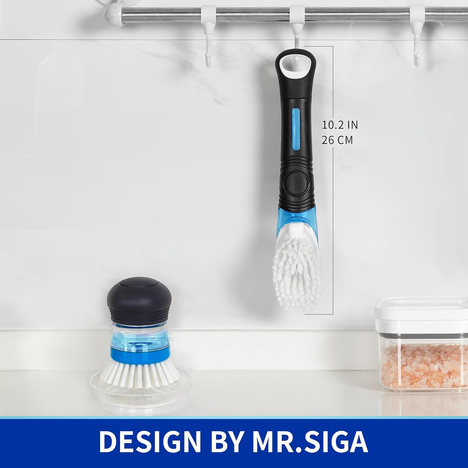 MR.SIGA Soap Dispensing Dish Brush, Kitchen Brush for Pot Pan Sink Cleaning, Black - Image 7