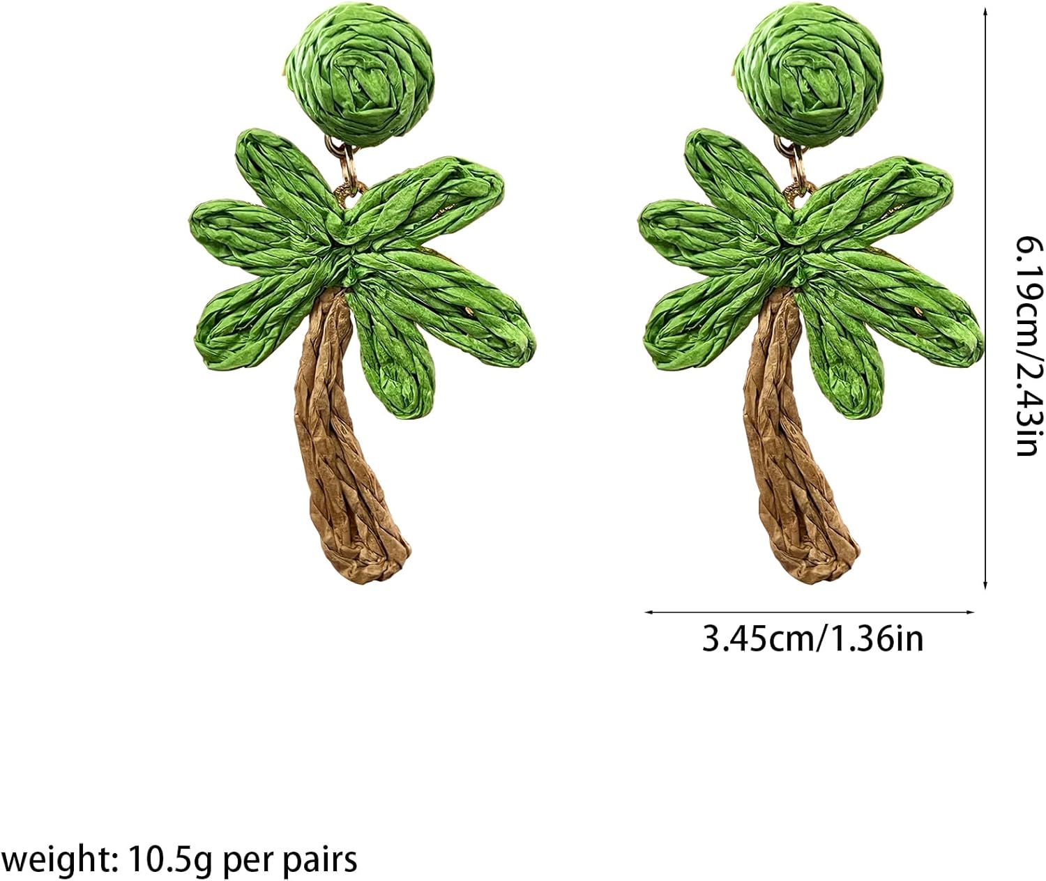 Handwoven Coconut Leaf Earrings Boho Tropical Dangle Earrings for Women Lightweight Natural Grass Jewelry - Image 6