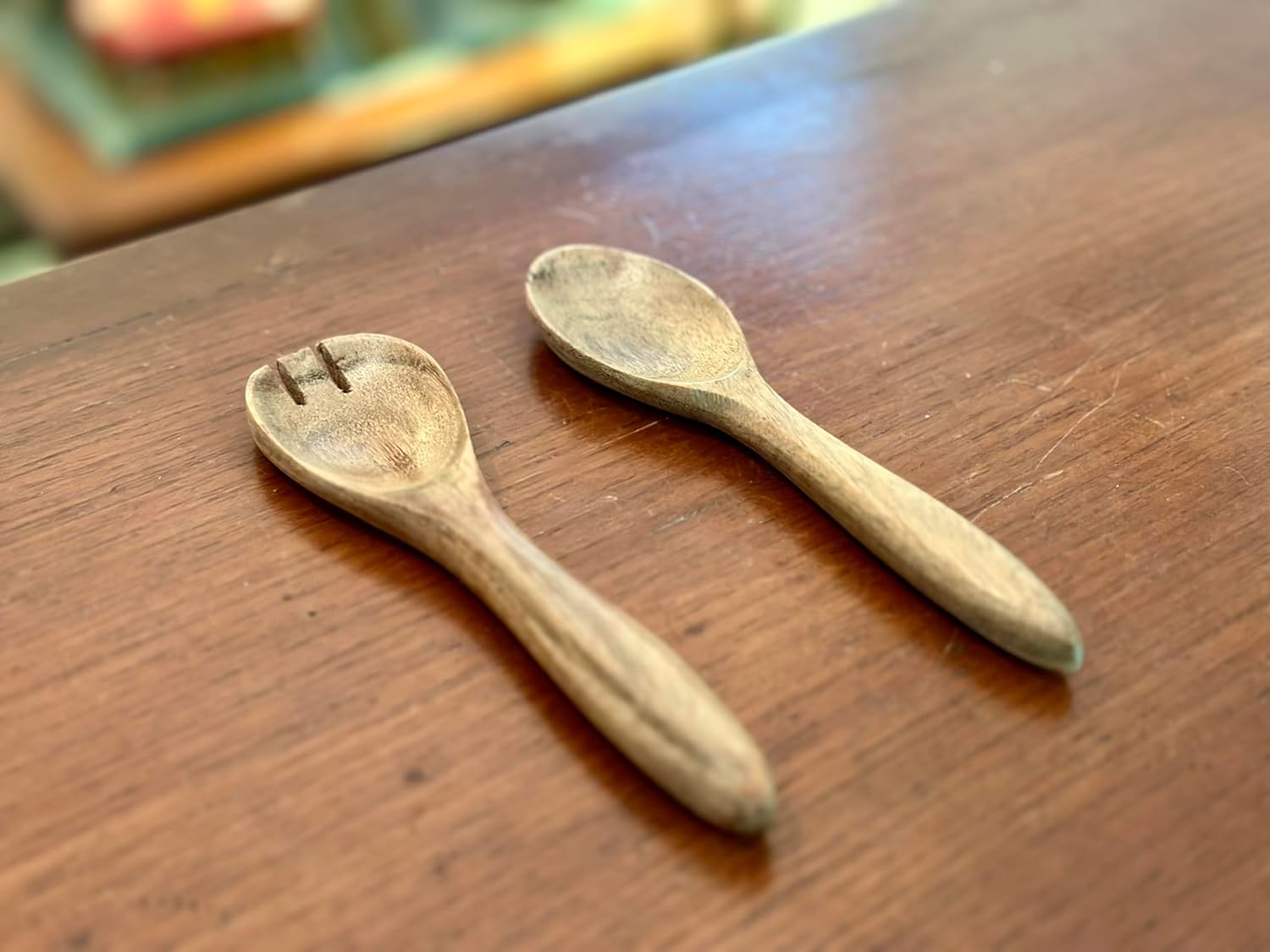 6 Inch Acacia Wood Salad Server Set Wooden Mixing Tongs Dinner Fork & Spoon Serving Utensils For Tossing Salad Handmade Cookware Salad Cooking Utensils & Accessories For Kitchen, Natural Brown - Image 3