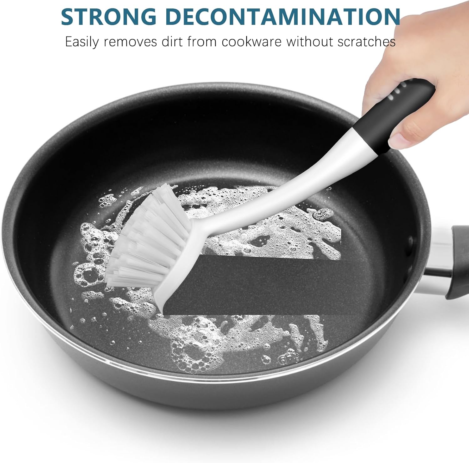 SetSail Dish Brush Set of 3 with Bottle Brush, Dish Scrub Brush with Long Handle Deep Cleaning Handle Brush with Scraper Tip for Kitchen Sink Dishes Bottle Cup Pot and Pans Tile Lines, Black - Image 5