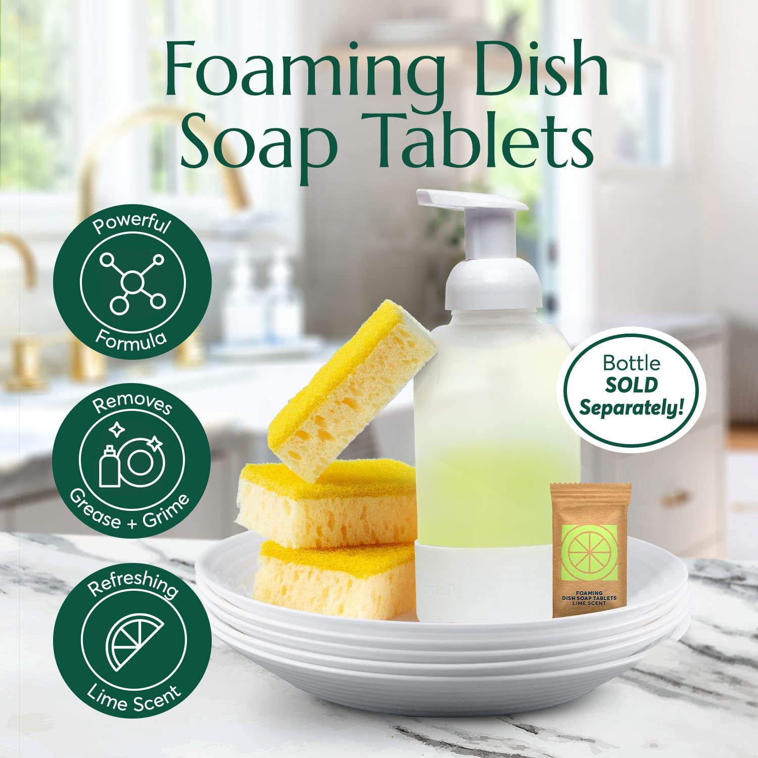 CLEANOMIC Foaming Dish Soap Tablets (6 Pack) - Dish Soap for Manual Dish Washing, 6 Concentrate Tablets for Dish Washing (Lime Scent) - Image 2