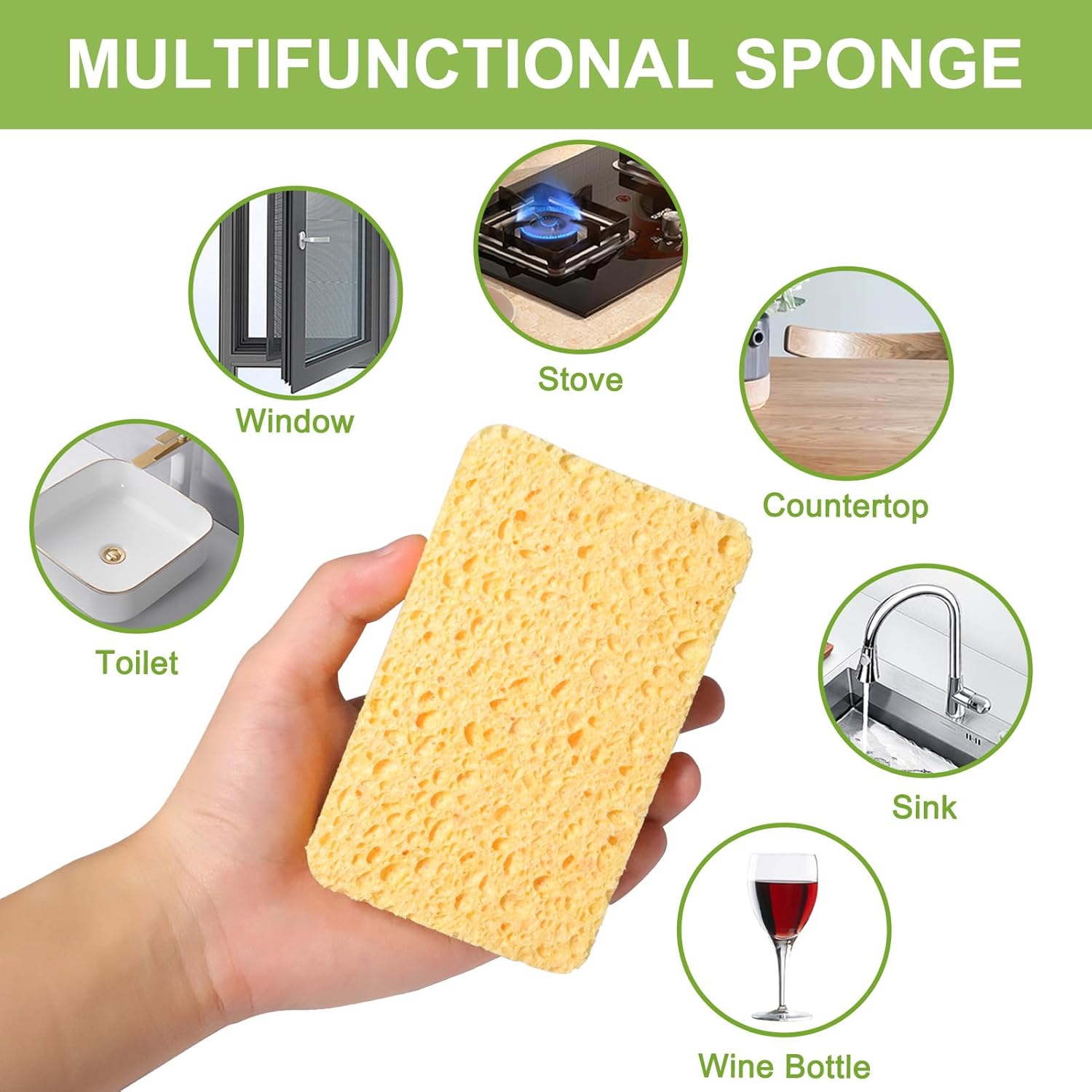 12 Pack Non-Scratch Scrub Sponge, Natural Kitchen Sponges for Cleaning Kitchen, Scratch Free Biodegradable Sponges for Dishes, No-Stick Cookware - Image 6