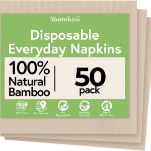 Everyday 100% Bamboo Biodegradable Napkins (50-Pack) | Lunch Napkins Disposable for Dinner, Lunch, Events, Occasions & Entertaining | 2-Ply FSC Certified | Bamboo Paper Towels | 6.5 x 6.5 Inch
