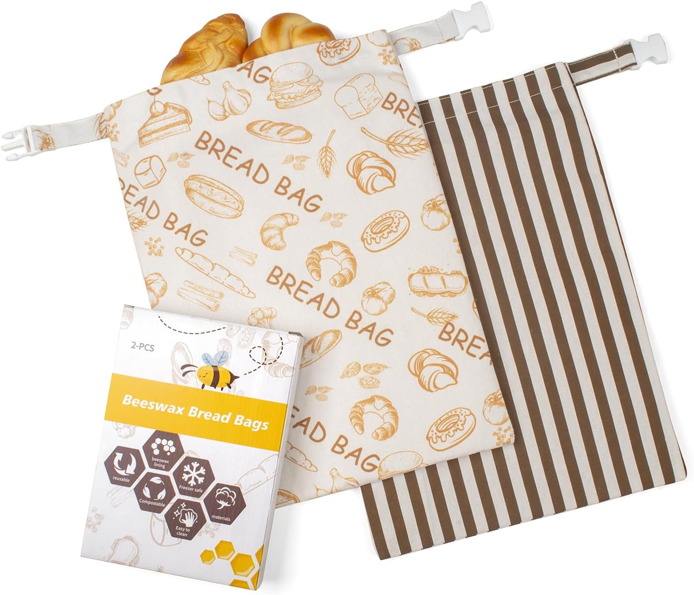 Beeswax Bread Bags for Homemade Bread,Reusable Beeswax Bags for Sourdough,Cotton Linen Food Storage Bag to Keep Fresh - Extra Large 2 Pack - Image 2