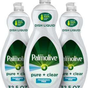 Palmolive Ultra Dishwashing Liquid Dish Soap, Pure + Clear Fragrance Free – 32.5 Fluid Ounce (Packaging may vary) (Pack of 3)