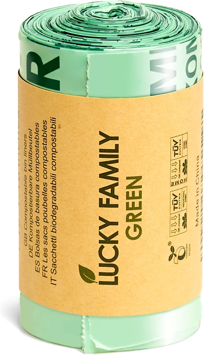 Lucky Family Green Compost Bags for Kitchen Countertop Bin -1.3 gallon trash bags to 1.6 Gallon trash bags - 100% Compostable Trash Bags for Food Waste, Organic Biodegradable Bags - Image 9