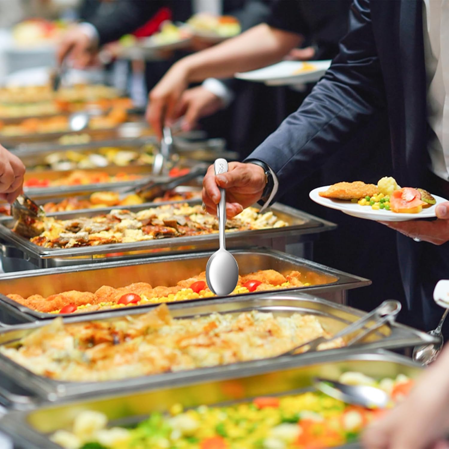 HANSGO Serving Utensils Set for Party, 6PCS Cooking Utensils Including 2 Serving Spoons, 2 Slotted Spoons, 2 Food Tongs for Wedding Party Family Dinners - Image 7