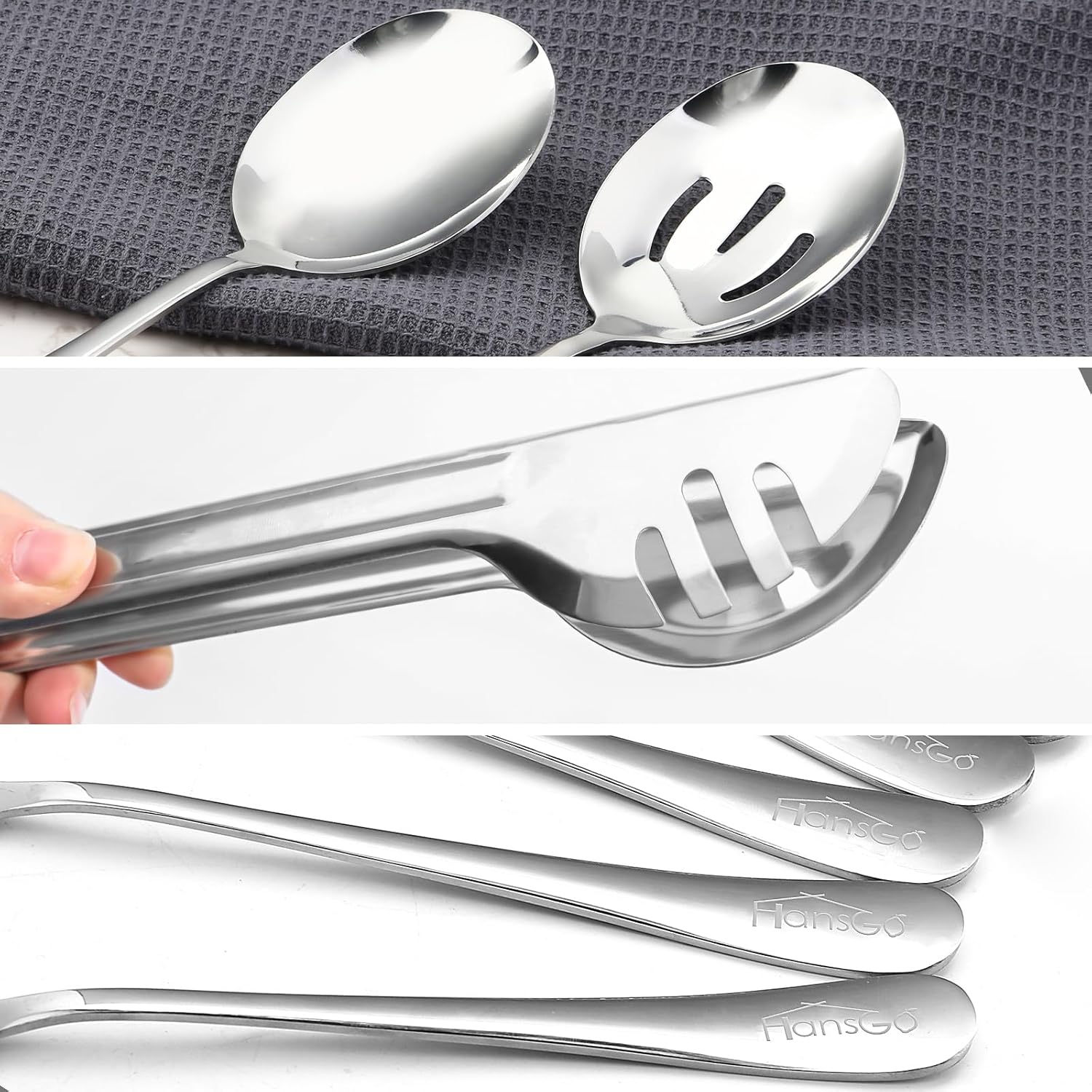 HANSGO Serving Utensils Set for Party, 6PCS Cooking Utensils Including 2 Serving Spoons, 2 Slotted Spoons, 2 Food Tongs for Wedding Party Family Dinners - Image 4
