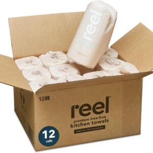 Reel Premium Recycled Paper Towels- 12 Rolls, 2-Ply Made From Tree-Free, 100% Recycled Paper – Eco-Friendly, Hypoallergenic and Zero Plastic Packaging